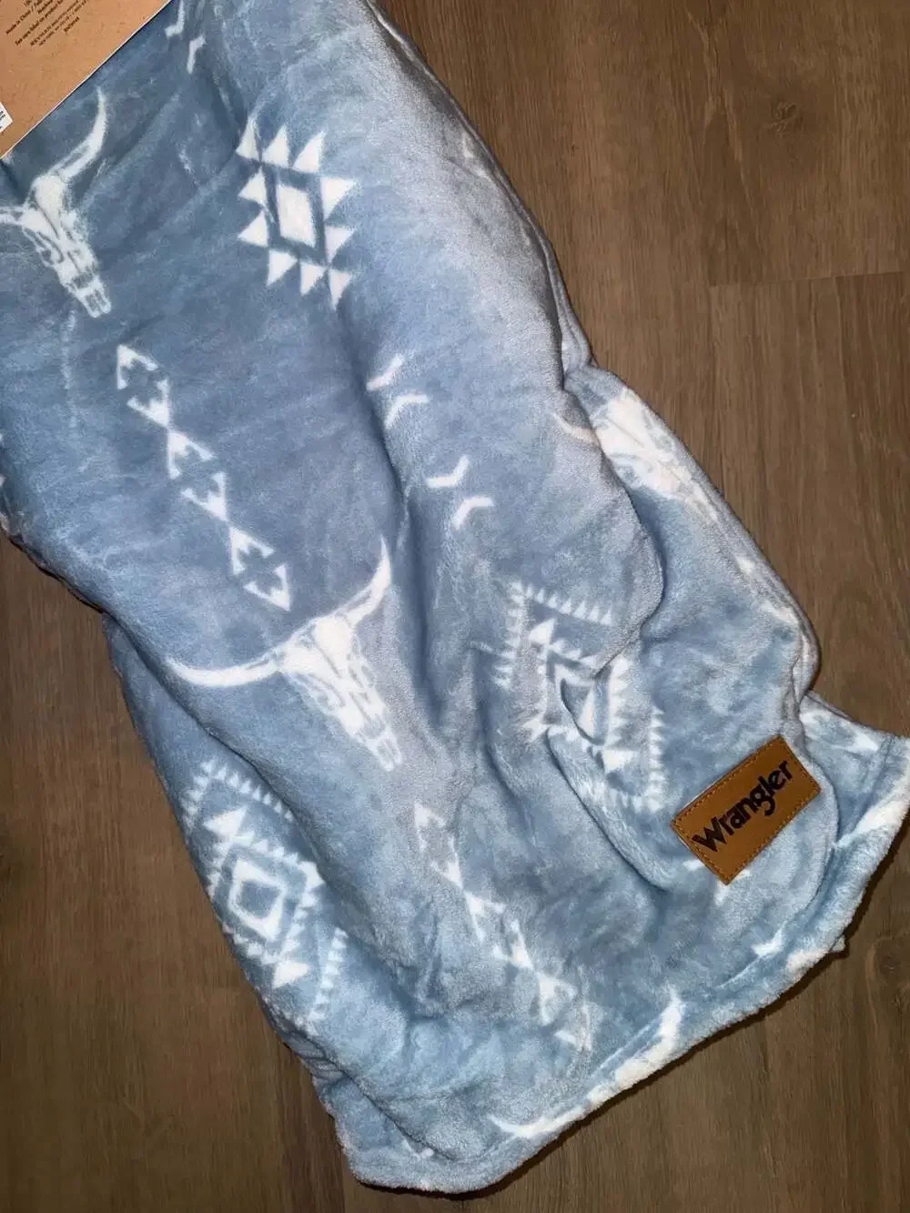Wrangler Oversized Ultra Plush Throw Blanket Blue Aztec Steer Skull
